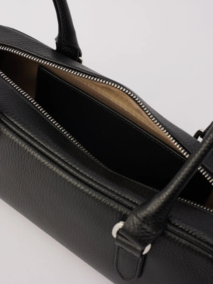 Ajees Leather premium black genuine leather shoulder handbag for women with elegant minimalist design.