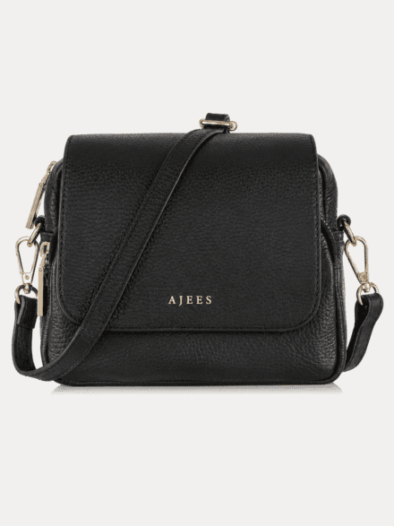 Discover the AJEES black leather crossbody bag for women. Elegant, lightweight, and spacious with a stylish flap design for everyday use.