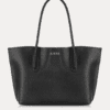 AJEES Black Leather Tote Bag for Women with Premium Pebbled Leather Texture and Shoulder Straps