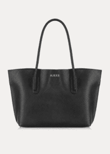 AJEES Black Leather Tote Bag for Women with Premium Pebbled Leather Texture and Shoulder Straps