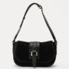 AJEES black velvet shoulder bag with leather strap and gold-tone hardware