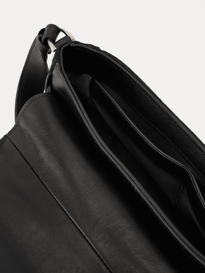 AJEES black velvet shoulder bag with leather strap and gold-tone hardware