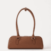 AJEES premium brown leather shoulder bag with long handles and zip closure