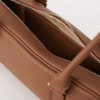 AJEES premium brown leather shoulder bag with long handles and zip closure