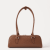 AJEES premium brown leather shoulder bag with long handles and zip closure