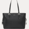 AJEES black leather tote bag for women with gold hardware, spacious shoulder handbag for office, travel, shopping, and everyday use.