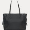 AJEES black leather tote bag for women with gold hardware, spacious shoulder handbag for office, travel, shopping, and everyday use.