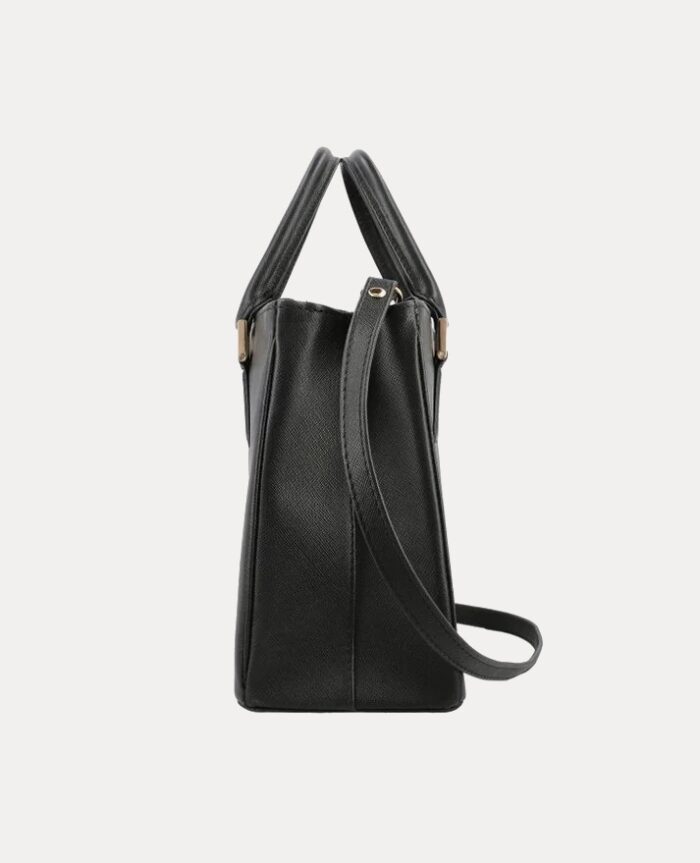 AJEES medium leather handbag for women in cognac brown color with gold hardware and premium textured leather finish