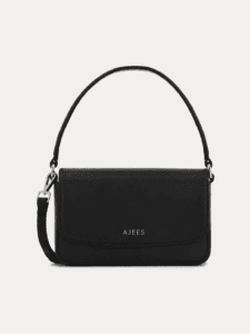 AJEES luxury black shoulder bag for women with detachable crossbody strap and gold-tone hardware