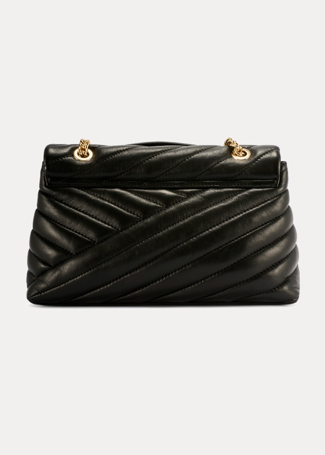 AJEES Black Quilted Chain Shoulder Bag with Gold Chain Strap and Luxury Padded Design