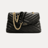 AJEES Black Quilted Chain Shoulder Bag with Gold Chain Strap and Luxury Padded Design