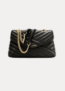AJEES Black Quilted Chain Shoulder Bag with Gold Chain Strap and Luxury Padded Design
