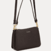 AJEES dark brown leather shoulder bag with adjustable strap and gold-tone hardware