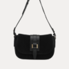 AJEES black velvet shoulder bag with leather strap and gold-tone hardware