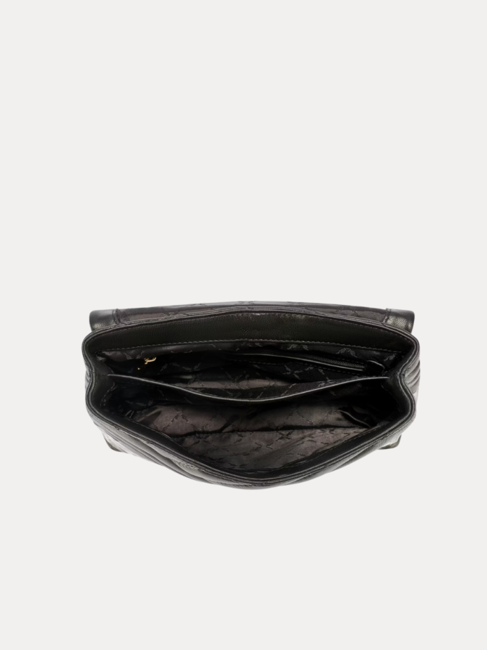 Black Quilted Leather Chain Women Bag with Gold Chain Strap