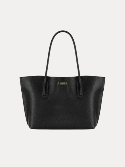 LUMA Women's Black Textured Tote Bag – Spacious Handbag with Dual Handles