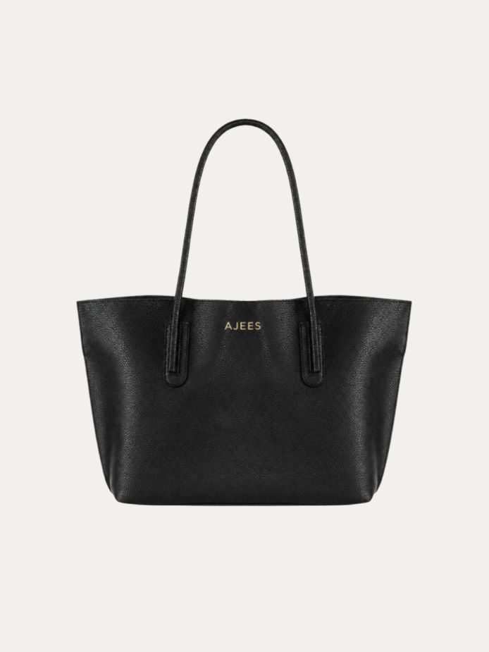 LUMA Women's Black Textured Tote Bag – Spacious Handbag with Dual Handles