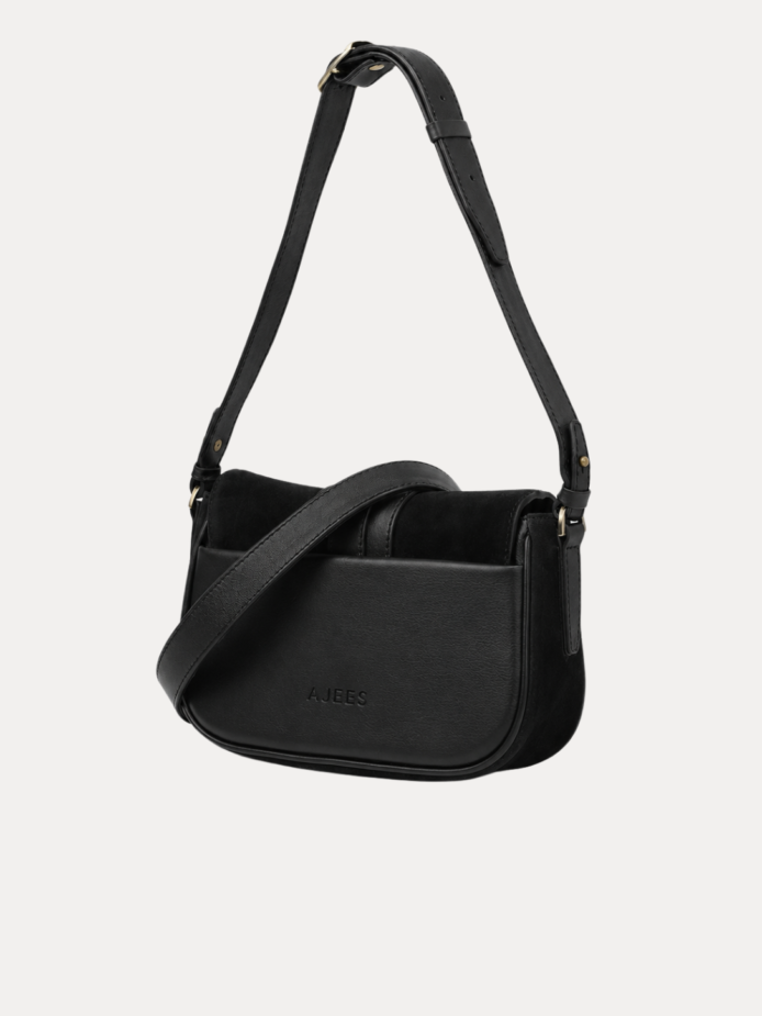 AJEES black velvet shoulder bag with leather strap and gold-tone hardware