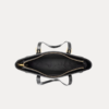 "Elegant Women's black tote bag with gold buckle straps and side lace detail"