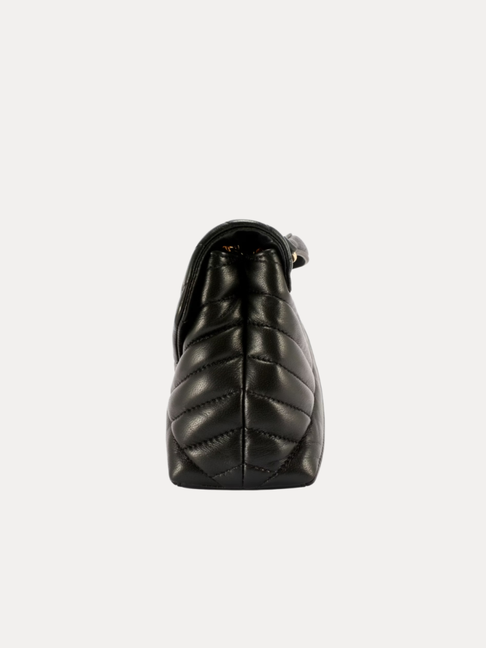 Black Quilted Leather Chain Women Bag with Gold Chain Strap