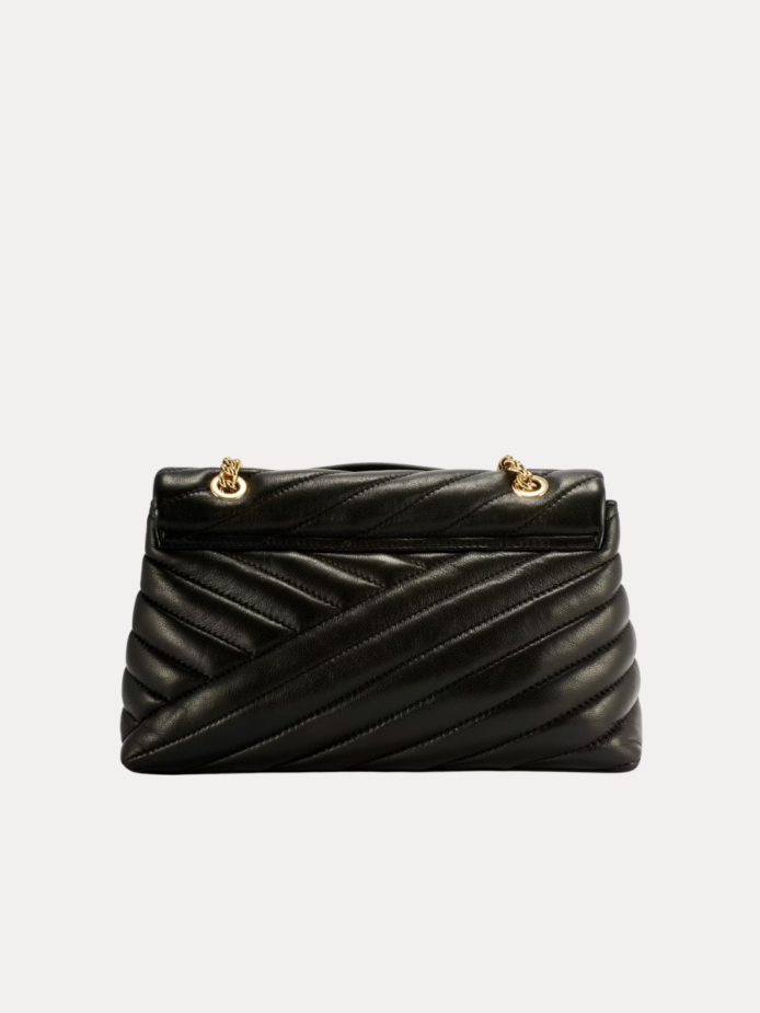 Black Quilted Leather Chain Women Bag with Gold Chain Strap