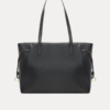 "Elegant Women's black tote bag with gold buckle straps and side lace detail"