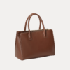 AJEES Brown Leather Handbag with Double Handle and Crossbody Strap