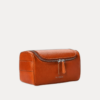 AJEES Women's Toiletry Bag - Black Leather Travel Pouch Front View