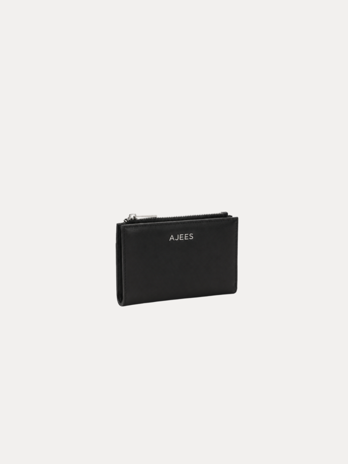 Compact black leather wallet for women - Luma