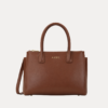AJEES Brown Leather Handbag with Double Handle and Crossbody Strap