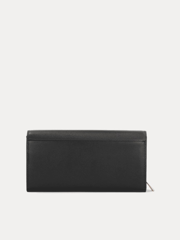 AJEES Roma women's black leather flap wallet - front view