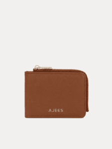 AJEES Luma women's tan leather zip-around wallet - front view