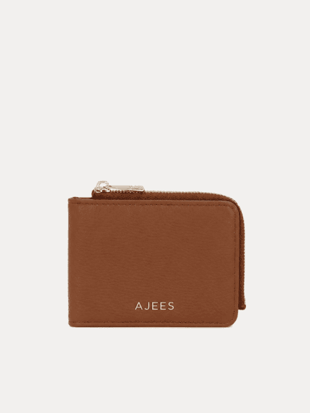 AJEES Luma women's tan leather zip-around wallet - front view
