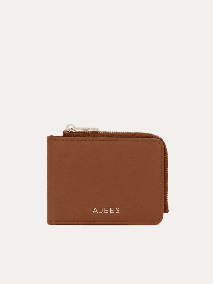 AJEES Luma women's tan leather zip-around wallet - front view