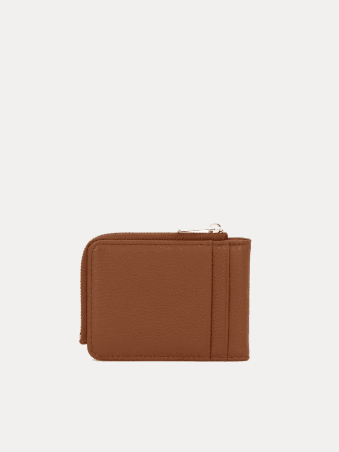 AJEES Luma women's tan leather zip-around wallet - front view