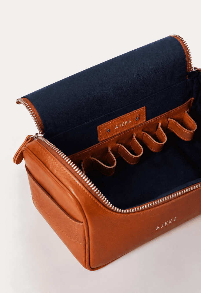AJEES Premium Leather Toiletry Bag – Travel Wash Bag with Dual Zipper for Men & Women
