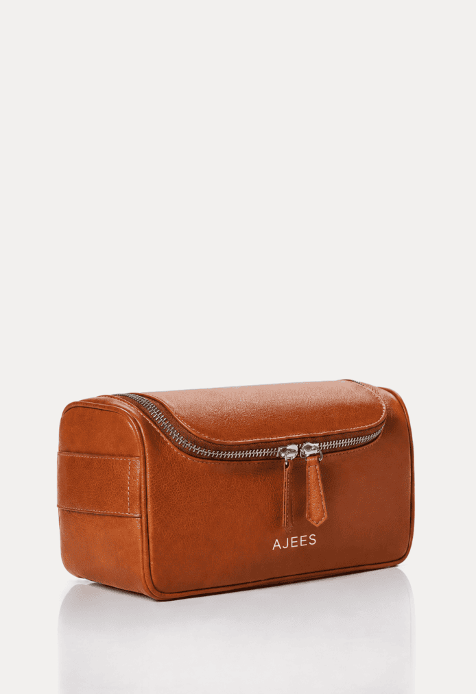 AJEES Premium Leather Toiletry Bag – Travel Wash Bag with Dual Zipper for Men & Women