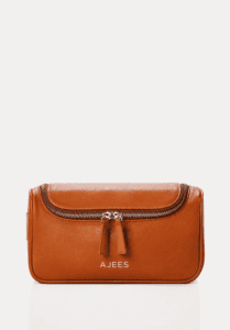 AJEES Premium Leather Toiletry Bag – Travel Wash Bag with Dual Zipper for Men & Women