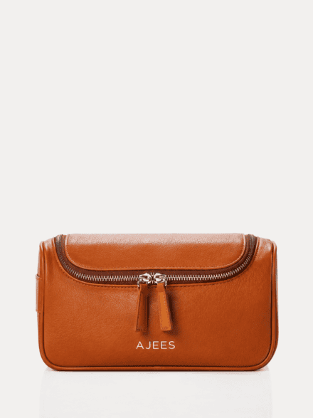 AJEES Premium Leather Toiletry Bag – Travel Wash Bag with Dual Zipper for Men & Women