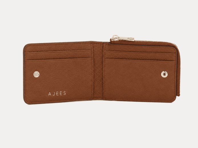 AJEES Luma women's tan leather zip-around wallet - front view
