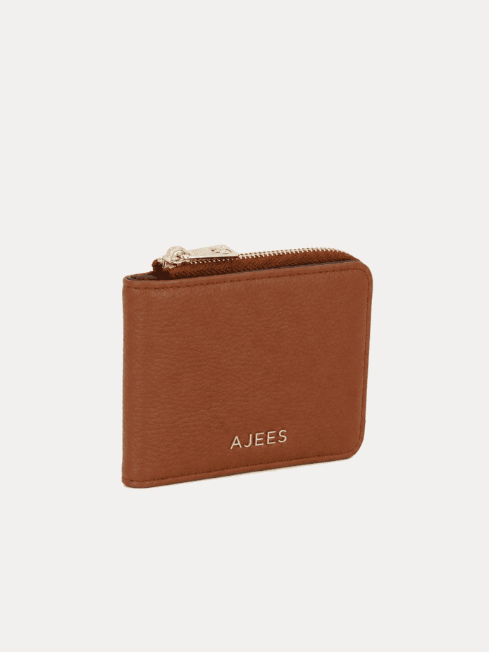 AJEES Luma women's tan leather zip-around wallet - front view