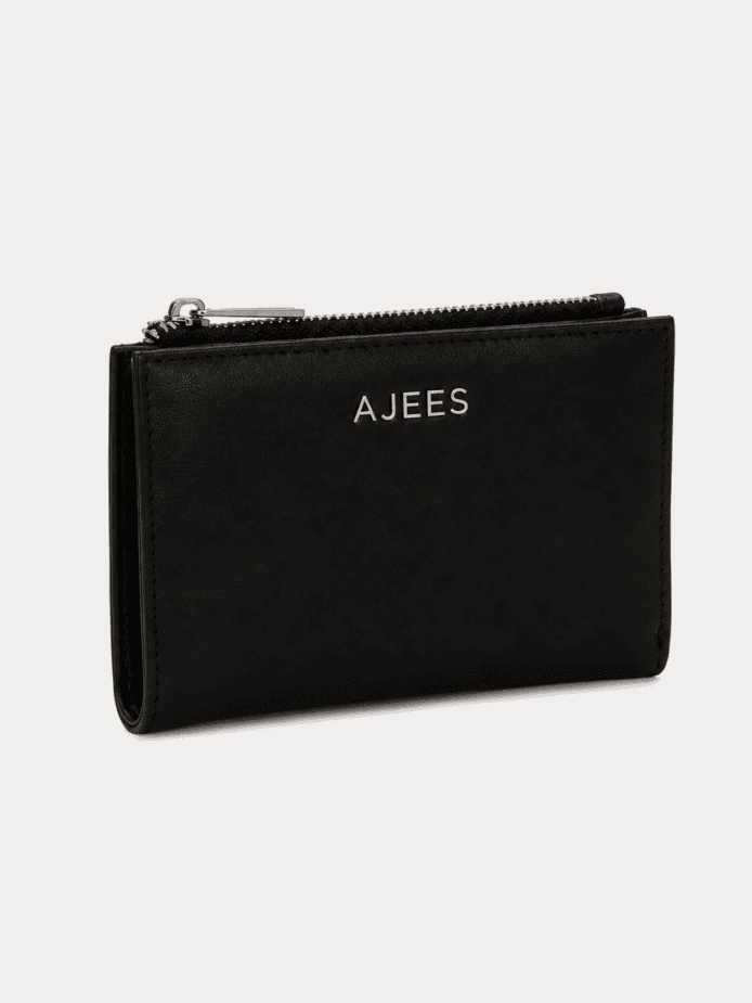 AJEES Revel women's black leather zip-around wallet - front view