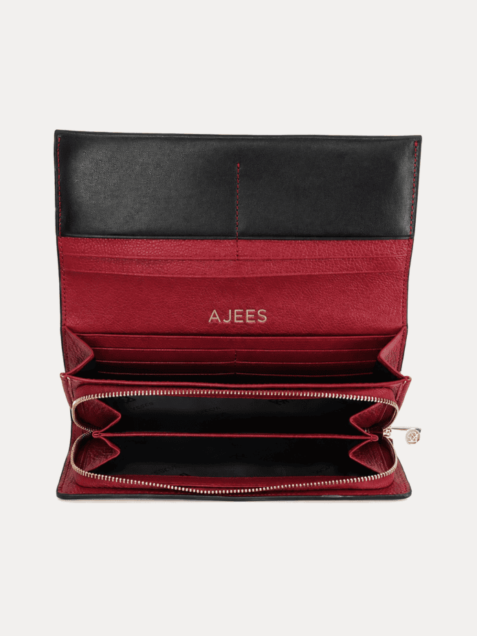 AJEES Roma women's black leather flap wallet - front view