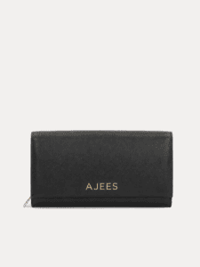 AJEES Roma women's black leather flap wallet - front view