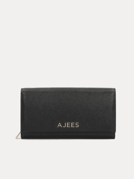 AJEES Roma women's black leather flap wallet - front view