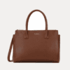 AJEES premium brown leather tote bag for women with gold embossed logo luxury handbag