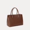 AJEES premium brown leather tote bag for women with gold embossed logo luxury handbag