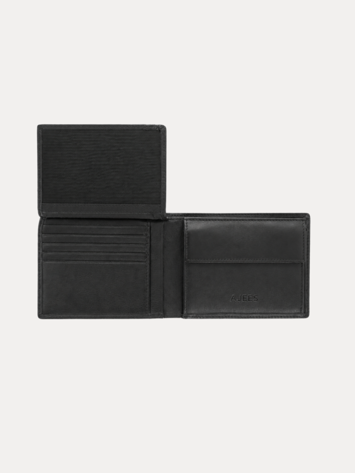 Bern Men Leather Wallet - Slim Black Bifold Wallet by AJEES