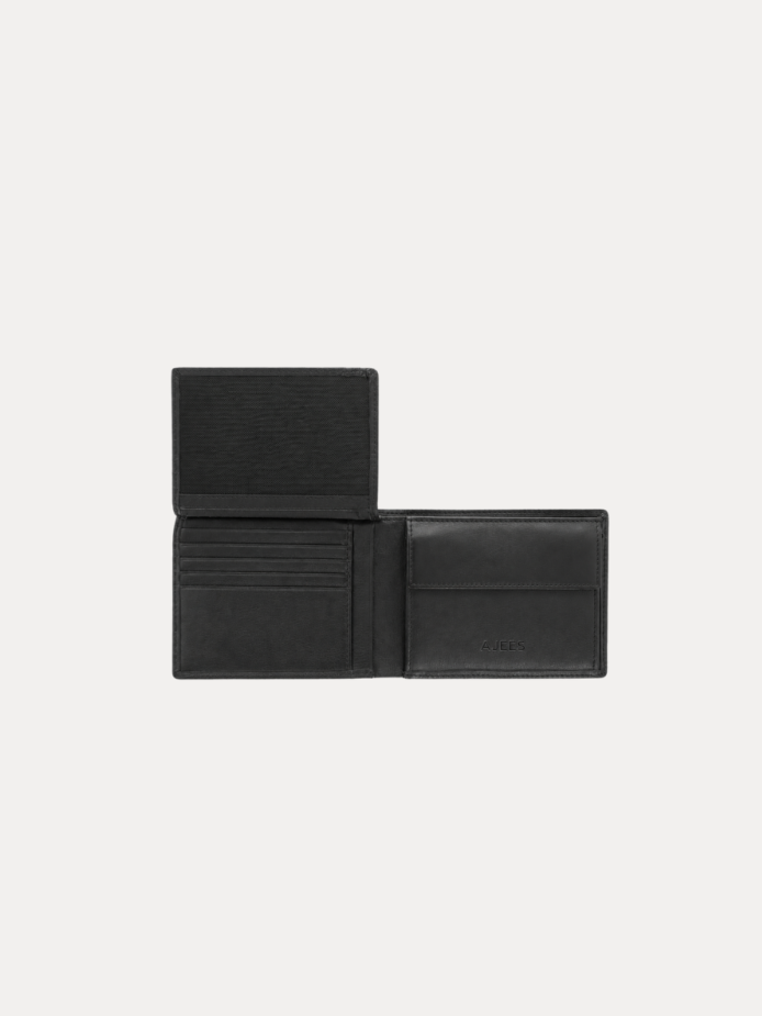 Bern Men Leather Wallet - Slim Black Bifold Wallet by AJEES