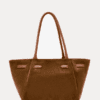 AJEES premium brown suede tote bag with leather handles and front knot design for women